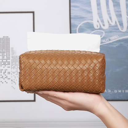 Porte-boîte à mouchoirs en cuir tressé