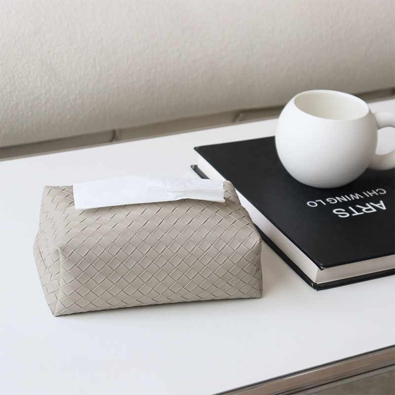 Porte-boîte à mouchoirs en cuir tressé