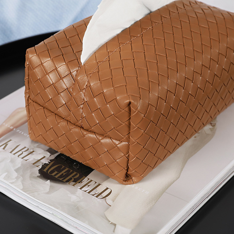 Porte-boîte à mouchoirs en cuir tressé