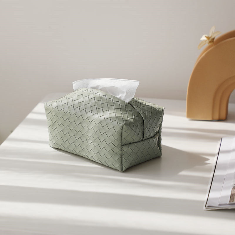 Porte-boîte à mouchoirs en cuir tressé