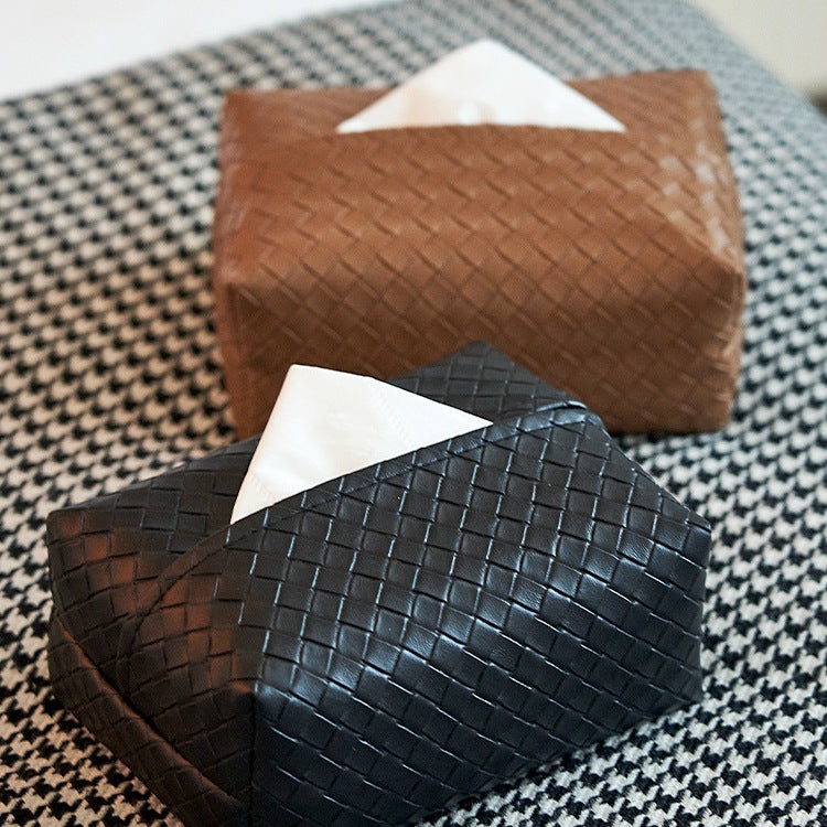 Porte-boîte à mouchoirs en cuir tressé