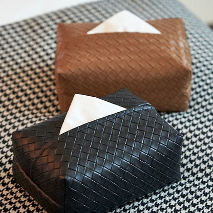 Porte-boîte à mouchoirs en cuir tressé