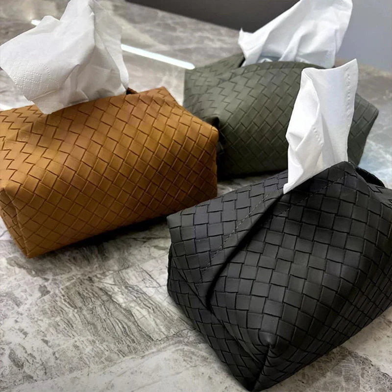 Porte-boîte à mouchoirs en cuir tressé