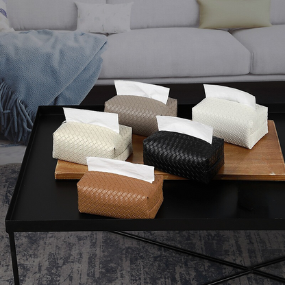 Porte-boîte à mouchoirs en cuir tressé